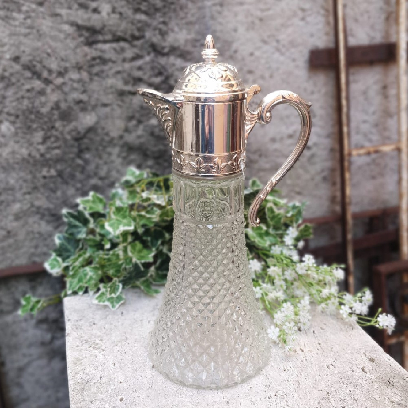 Claret jug vintage in vetro e sheffield plate Claret jug vintage in vetro e sheffield plate