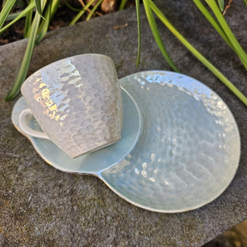 Set Tazza E Piattino In Ceramica Fatti A Mano, Stile Nordico, Doppio Strato Antiscottatura, Capacità 300 Ml, Regalo, Microonde E Lavastoviglie